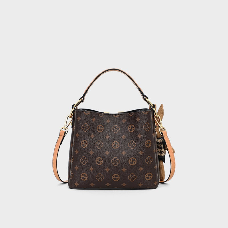 Women's Printed Bucket Shoulder Bag – Streetwear Commuter Bag with Zipper Pocket