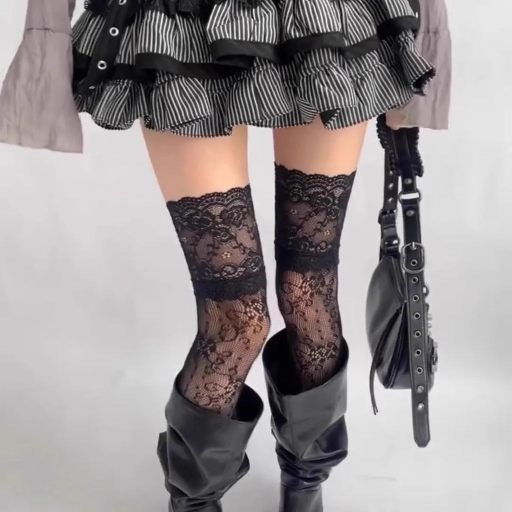 Women sexy Fishnets Socks Lace JK Mesh Lolita Retro Thigh Highs Stockings Woman Spring Summer Casual Long Boots Socks Streetwear