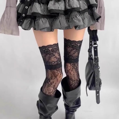 Women sexy Fishnets Socks Lace JK Mesh Lolita Retro Thigh Highs Stockings Woman Spring Summer Casual Long Boots Socks Streetwear
