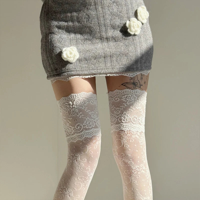 Women sexy Fishnets Socks Lace JK Mesh Lolita Retro Thigh Highs Stockings Woman Spring Summer Casual Long Boots Socks Streetwear