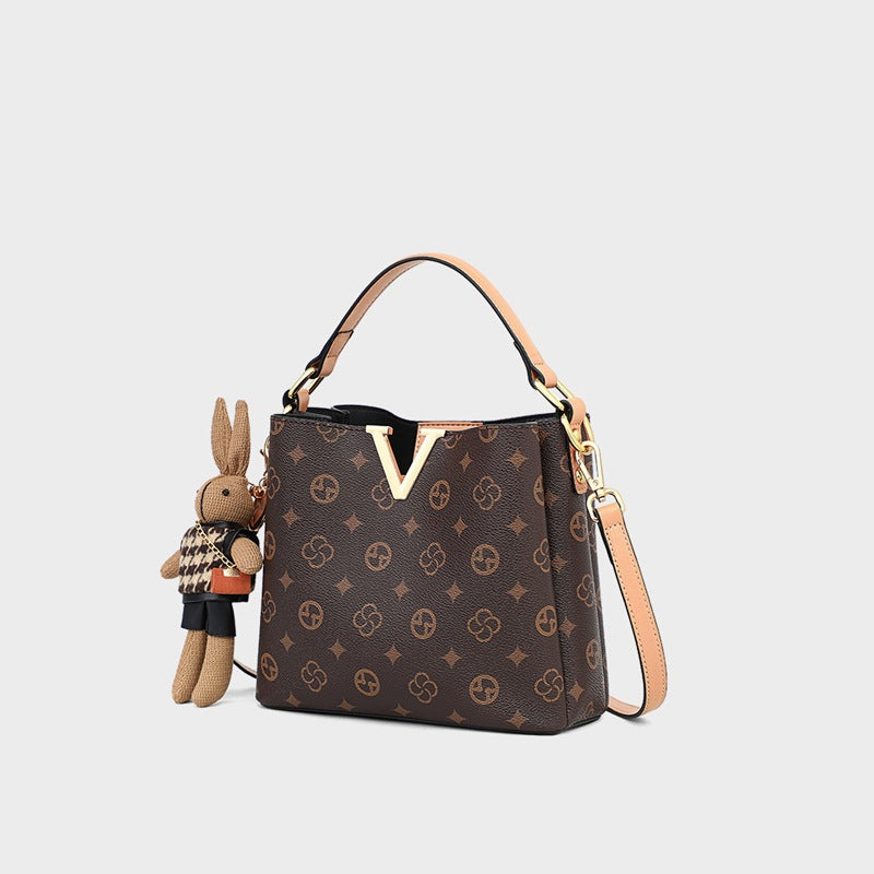 Women's Printed Bucket Shoulder Bag – Streetwear Commuter Bag with Zipper Pocket