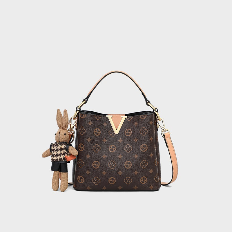 Women's Printed Bucket Shoulder Bag – Streetwear Commuter Bag with Zipper Pocket