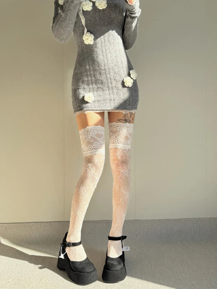 Women sexy Fishnets Socks Lace JK Mesh Lolita Retro Thigh Highs Stockings Woman Spring Summer Casual Long Boots Socks Streetwear