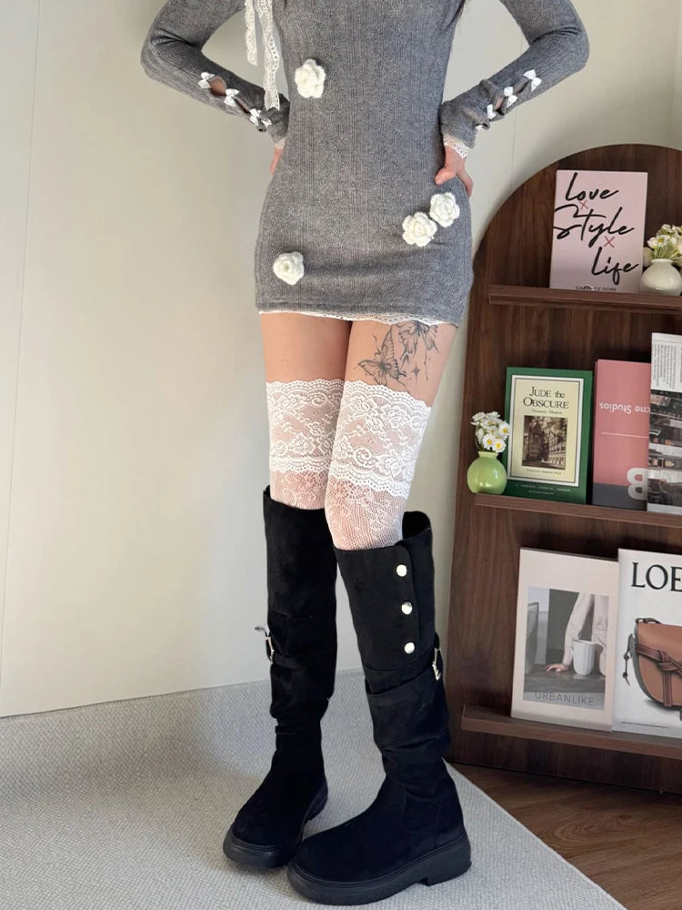 Women sexy Fishnets Socks Lace JK Mesh Lolita Retro Thigh Highs Stockings Woman Spring Summer Casual Long Boots Socks Streetwear